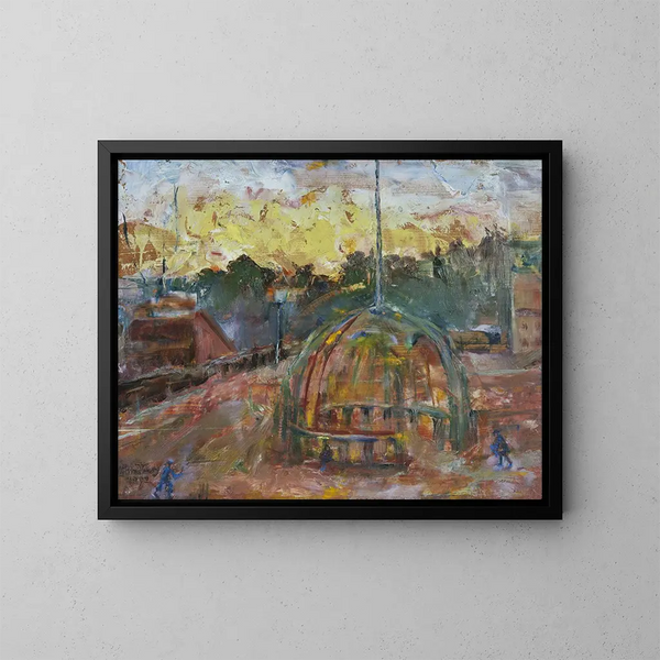 Sunrise Painting in Södertälje - Mina Carlson-Bredberg — framed artwork on a wall