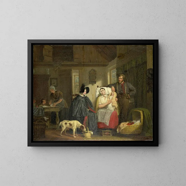 Visit to a new mother - Moritz Calisch — framed artwork on a wall