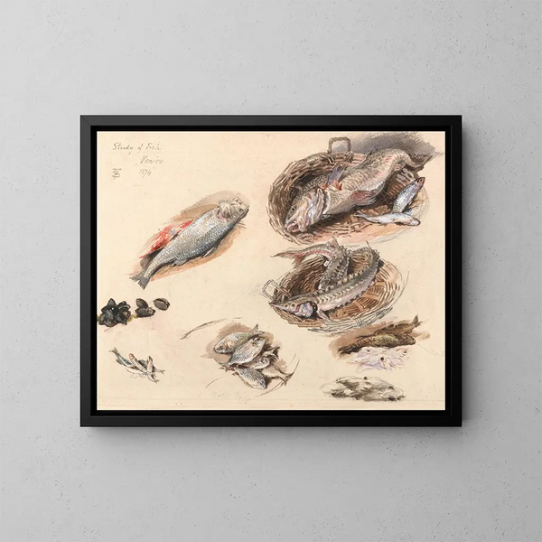 Study of Fish in Venice - Myles Birket Foster — framed artwork on a wall