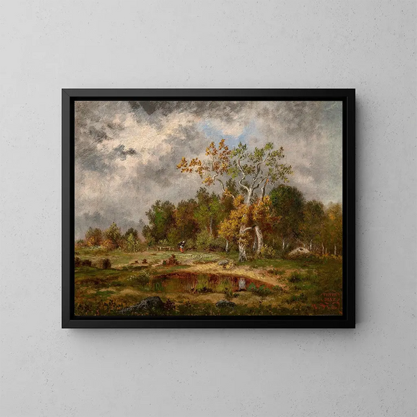 Fagotière lors d'un bois près d'une mare - Narcisse Virgile Diaz de la Peña — framed artwork on a wall