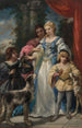 Vrouw met honden - Narcisse Virgile Diaz de la Peña — weergave van het kunstwerk
