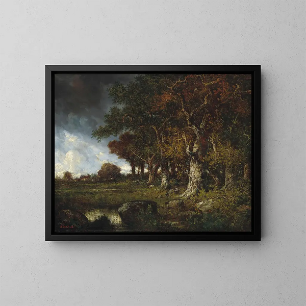 The Forest Edge at Monts Girard Fontainebleau - Narcisse Virgile Diaz de la Peña — framed artwork on a wall