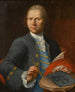 Portrait of an artist holding a drawing on an unfinished canvas beyond - Nathaniel Hone — artwork view