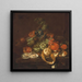 Still life with lemons, oysters, grapes, and butterflies on a pedestal - Cornelis de Heem — framed artwork on a wall