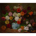 Reproduction of the painting Nature morte aux dahlias, zinnias, roses trémières et prunes - Eugène Delacroix