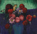 Natuurstudie, dahlia's en madeliefjes in een blauwe vaas - Mark Gertler — weergave van het kunstwerk