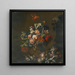 Natuurschilderij met rozen, gemengde tulpen, pioenen en andere bloemen in een gesculpteerde vaas, met druiven en een ara - Simon Verelst — wandpresentatie van het kunstwerk