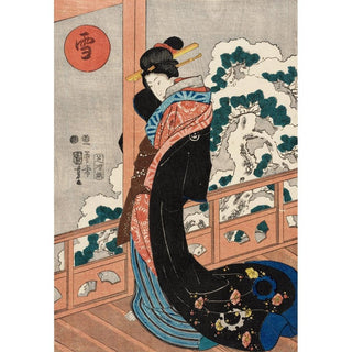 Neige; beauté sur une véranda milieu du XIXe siècle - Utagawa Kuniyoshi | Reproduction Tableau Décoration murale affiche copie