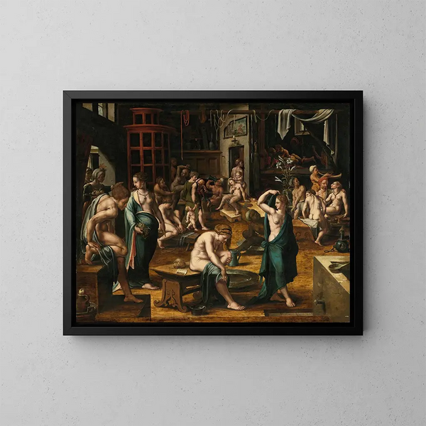 A public bath - Dutch school — framed artwork on a wall