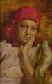 Portret van een jong meisje met een rood hoofddoek - Nicholas B. Haritonoff — weergave van het kunstwerk