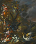 Natuurschilderij in de open lucht met vogels naast een gebeeldhouwde fontein - Nicola Casissa — weergave van het kunstwerk