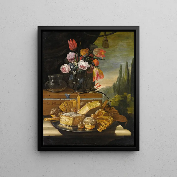 Nicola Maria Recco - Natura Morta Di Dolci E Biscotti In Un Paesaggio.webp