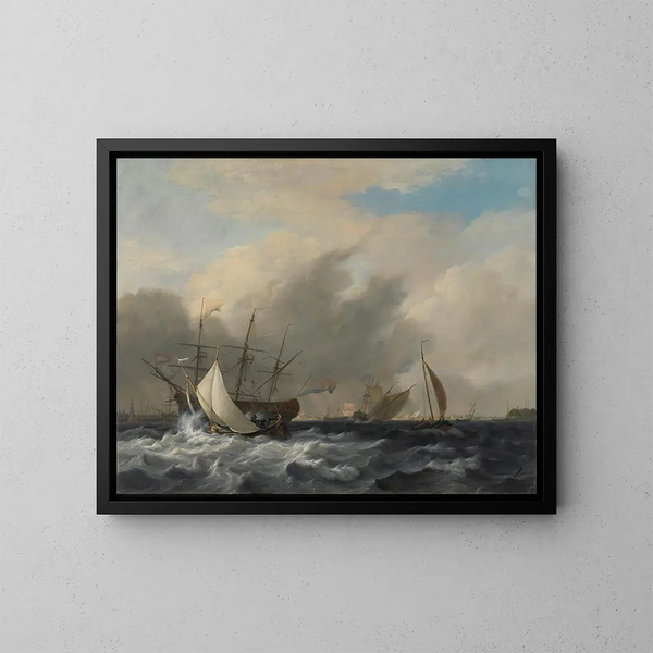 the warship of the navy at Westerlaag in Amsterdam - Nicolaas Baur — framed artwork on a wall
