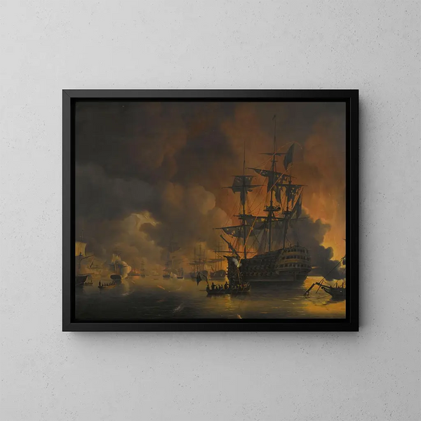 L'incendie sur les quais d'Alger peu après le début du bombardement par la flotte anglo-néerlandaise, 27 août 1816 - Nicolaas Baur — framed artwork on a wall