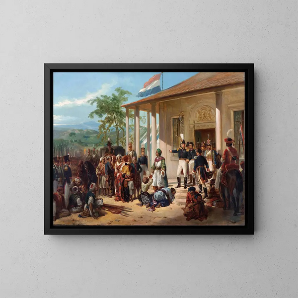 The arrest of Diponegoro by Lieutenant-General Baron De Kock - Nicolaas Pieneman — framed artwork on a wall