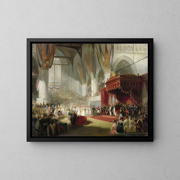 L'inauguration of King William II in the Nieuwe Kerk in Amsterdam on November 28, 1840 - Nicolaas Pieneman — framed artwork on a wall