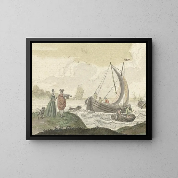 Bateaux sur une rivière venteuse - Nicolaes Aartman — framed artwork on a wall