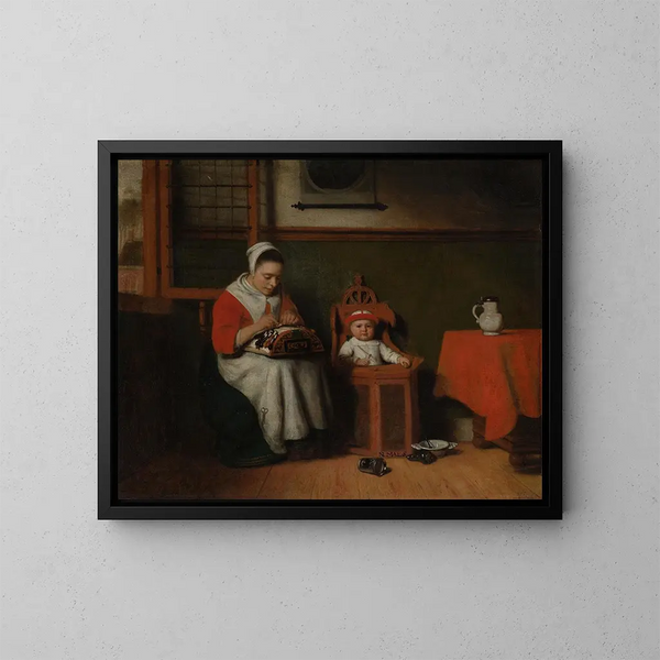 La Dentellière - Nicolaes Maes — ingelijst kunstwerk aan de muur