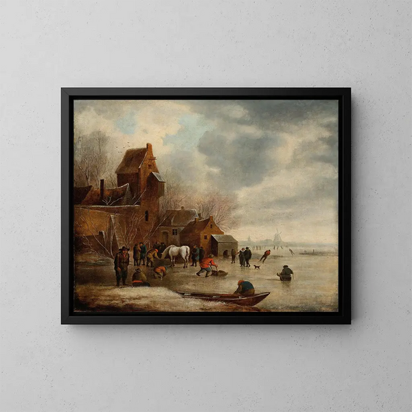 Winter Landscape with Skaters - Nicolaes Molenaer — framed artwork on a wall