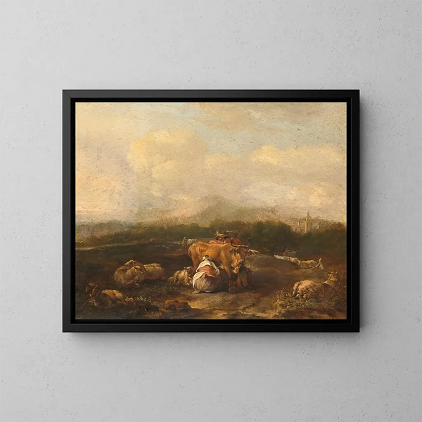 Landschap Italië met vee - Nicolaes van Helt Stockade — ingelijst kunstwerk aan de muur
