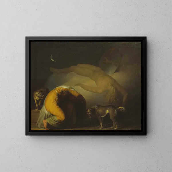 L'Esprit de Culmin appears to his mother from the Songs of Ossian - Nicolai Abildgaard — framed artwork on a wall