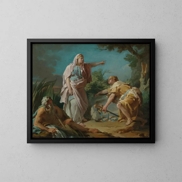 Aethra die haar zoon Theseus de plek toont waar haar vader zijn wapens had verstopt - Nicolas-Guy Brenet — ingelijst kunstwerk aan de muur