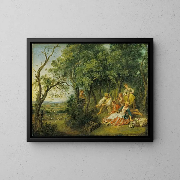 Les Attrapeurs d'oiseaux - Nicolas Lancret — framed artwork on a wall