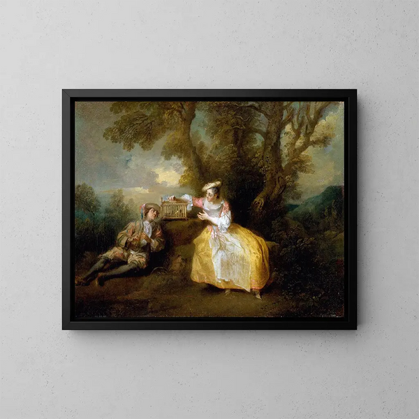 L'oiseau captif - Nicolas Lancret — framed artwork on a wall