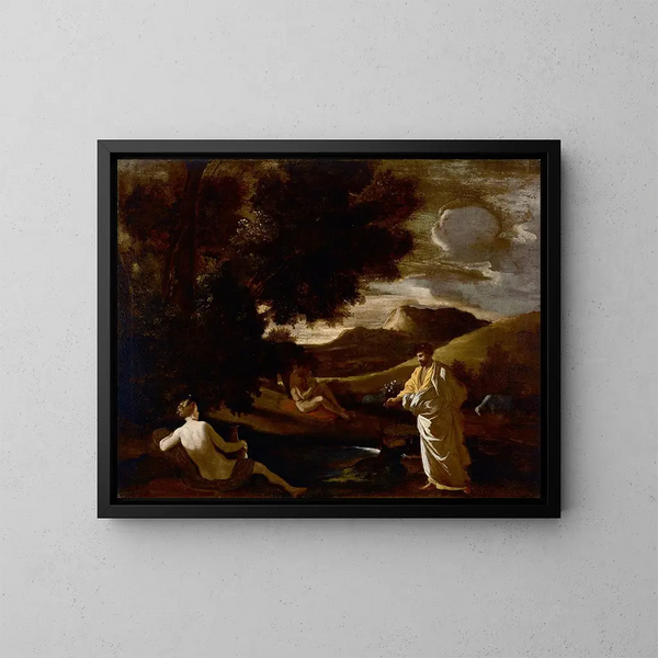 King Midas turning a branch of oak into gold - Nicolas Poussin — framed artwork on a wall