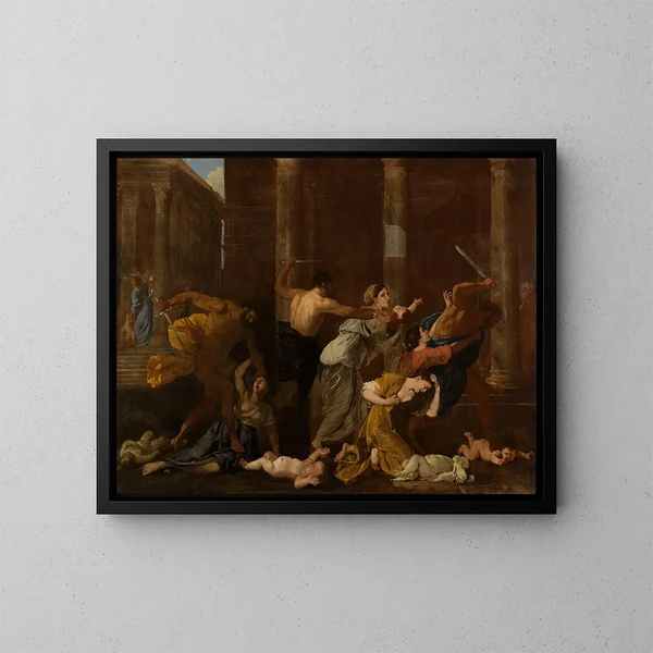 The Massacre of the Innocents - Nicolas Poussin — framed artwork on a wall
