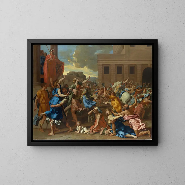 L'Enlèvement des Sabines - Nicolas Poussin — framed artwork on a wall