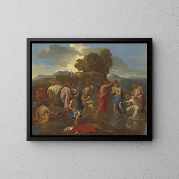 The Baptism of Christ - Nicolas Poussin — framed artwork on a wall