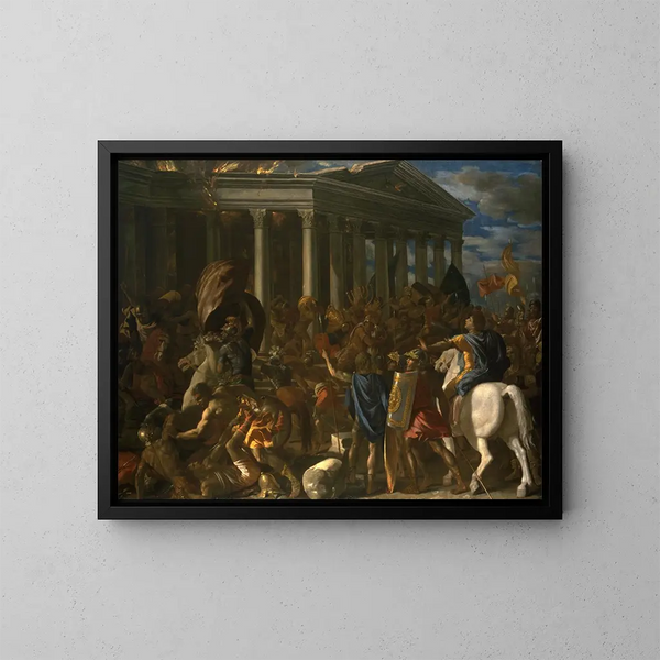 The destruction and looting of the Temple of Jerusalem - Nicolas Poussin — framed artwork on a wall