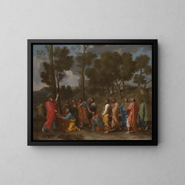 The Sacrament of Holy Orders: Christ Giving the Keys to Saint Peter - Nicolas Poussin — framed artwork on a wall