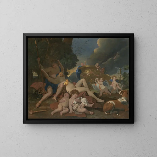 Venus and Adonis - Nicolas Poussin — framed artwork on a wall
