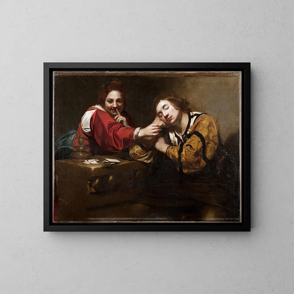 The Sleeper Awake by a Young Woman with Fire - Nicolas Régnier — framed artwork on a wall