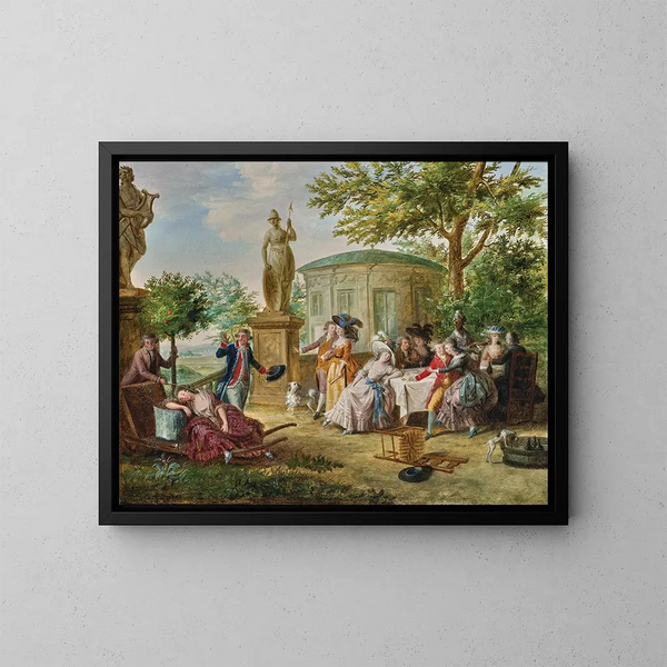 Elegant Figures Dining in a Classical Garden - Niklas Lafrensen — framed artwork on a wall