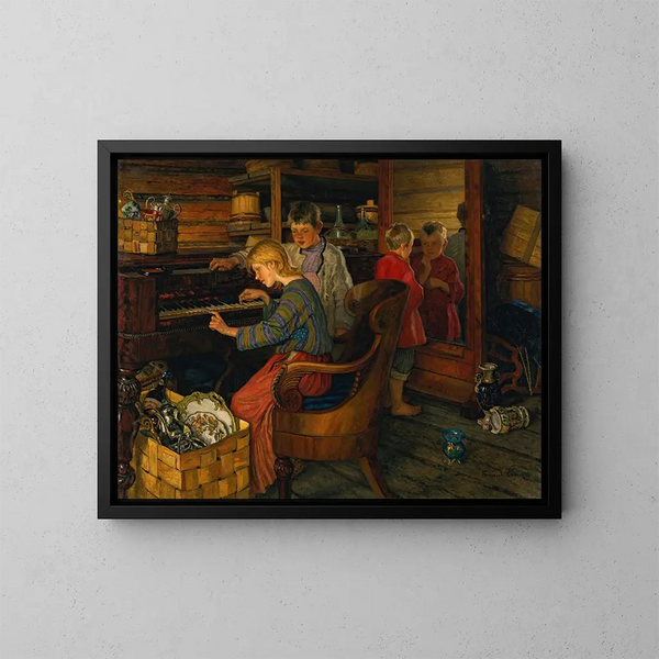 Children at the Piano - Nikolai Bogdanov-Belsky — framed artwork on a wall