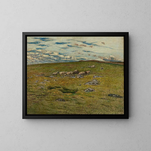 Sheep Grazing - Nils Kreuger — framed artwork on a wall