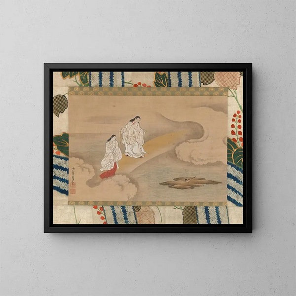 the god Izanagi and the goddess Izanami - Nishikawa Sukenobu — framed artwork on a wall