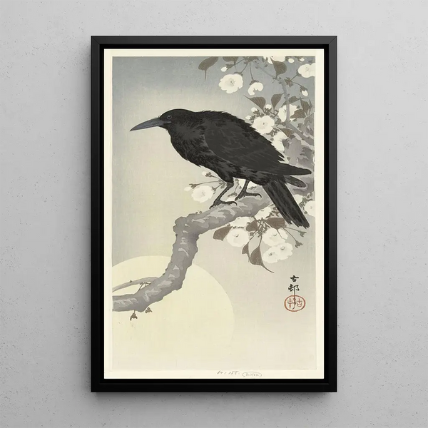 Corbeau à la pleine lune - Ohara Koson — ingelijst kunstwerk aan de muur