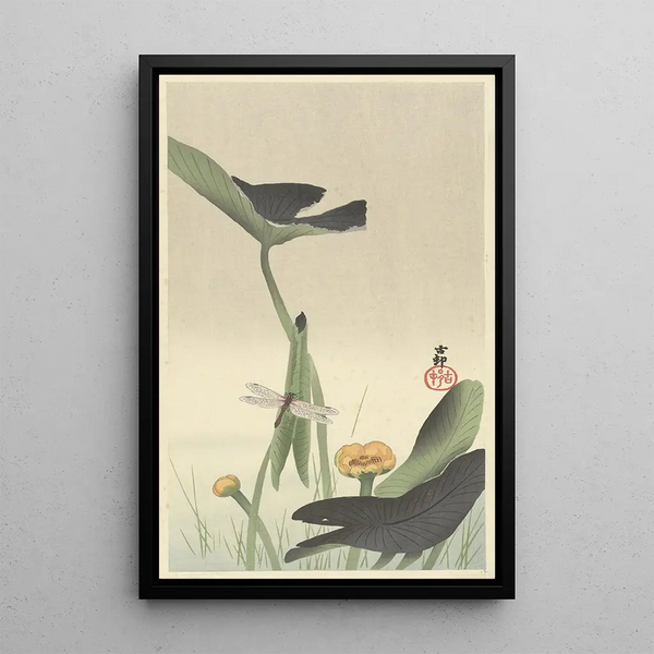 Libellule et lotus - Ohara Koson — ingelijst kunstwerk aan de muur