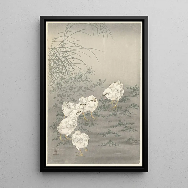 Cinq poussins - Ohara Koson — ingelijst kunstwerk aan de muur