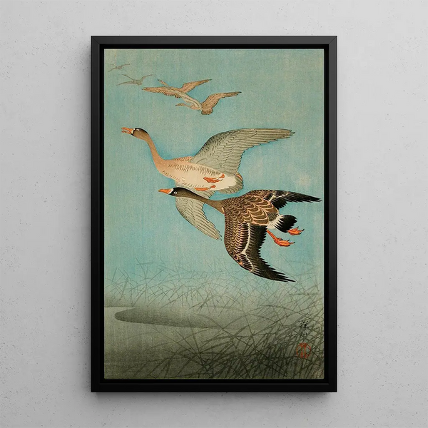 Oies en vol - Ohara Koson — ingelijst kunstwerk aan de muur