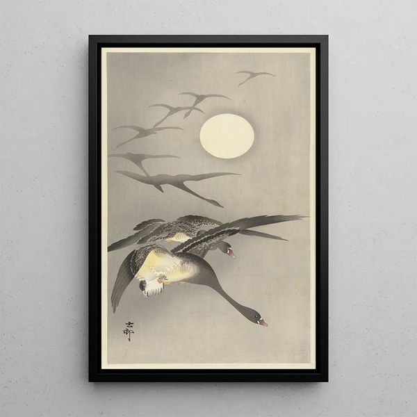 Oies à la pleine lune - Ohara Koson — ingelijst kunstwerk aan de muur