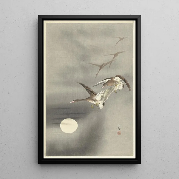 Ooievaars in vlucht - Ohara Koson — ingelijst kunstwerk aan de muur