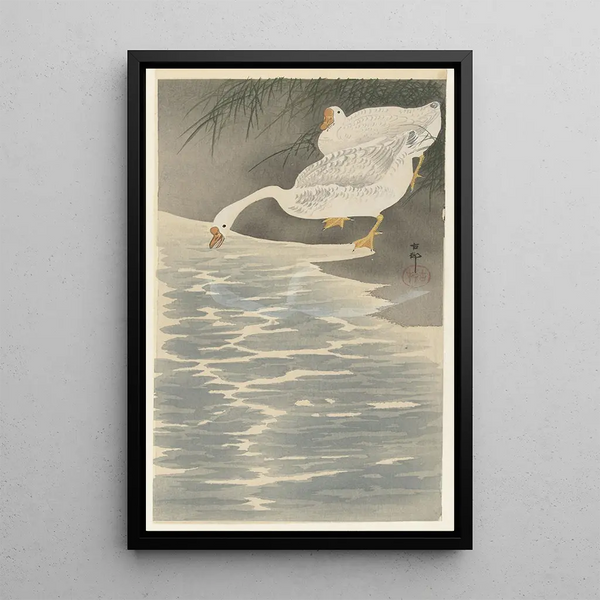 Oies sur la berge - Ohara Koson — ingelijst kunstwerk aan de muur