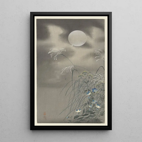 Herbes et fleurs à la pleine lune - Ohara Koson — ingelijst kunstwerk aan de muur