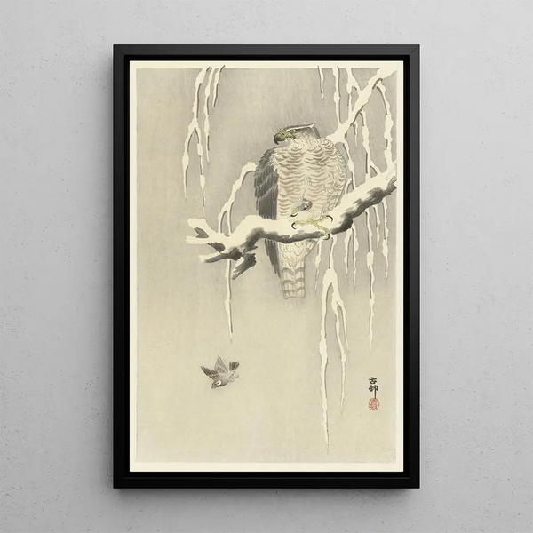 Faucon avec moineau captif - Ohara Koson — ingelijst kunstwerk aan de muur