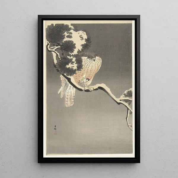 Faucon avec moineau - Ohara Koson — ingelijst kunstwerk aan de muur